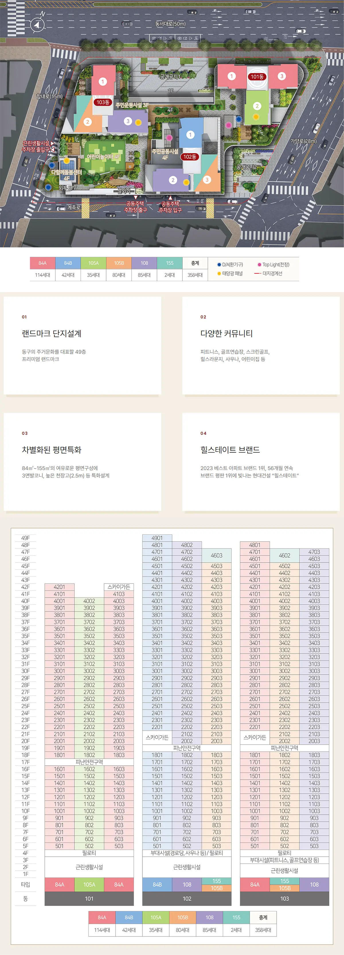 가양동 힐스테이트 아파트의 단지배치도와 동호수